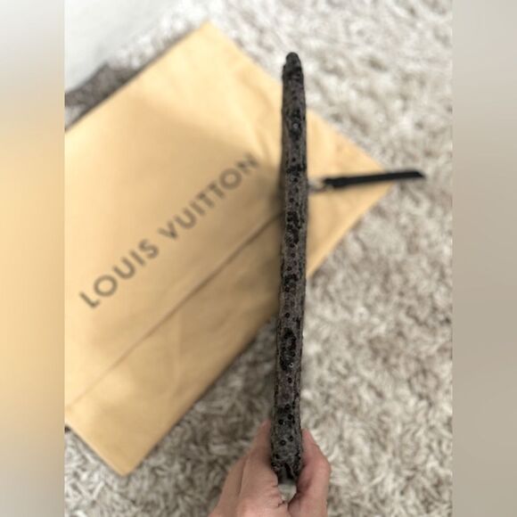 Rare Luxury LOUIS VUITTON Sunshine Express Clutch Wool Sequins Leather Pouch - Picture 4 of 11